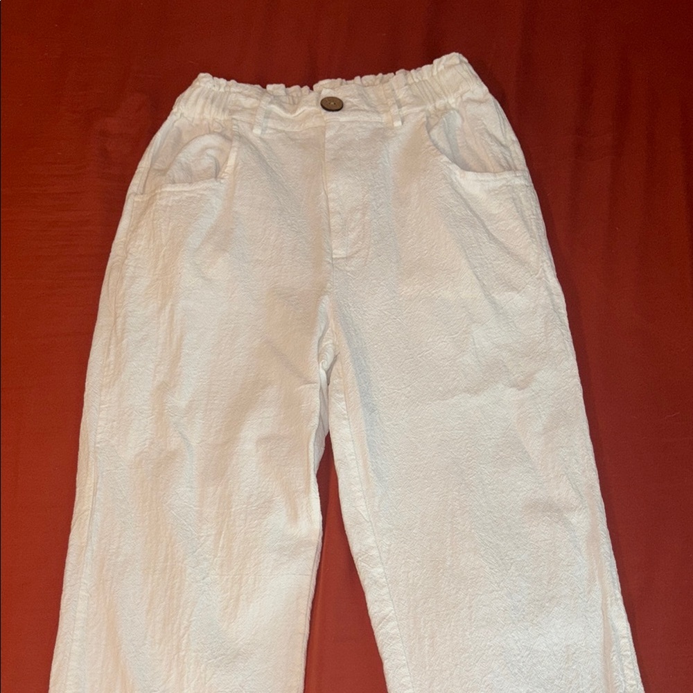 White Textured  Pants